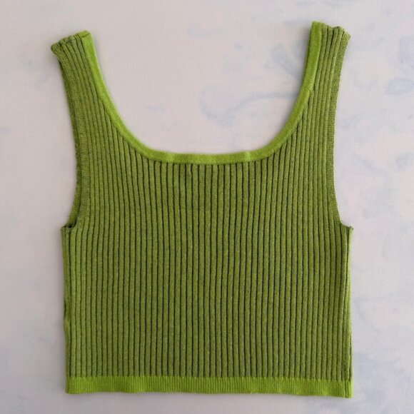 Wild Fable Bright Green Ribbed Cropped Tank Top - Picture 2 of 7